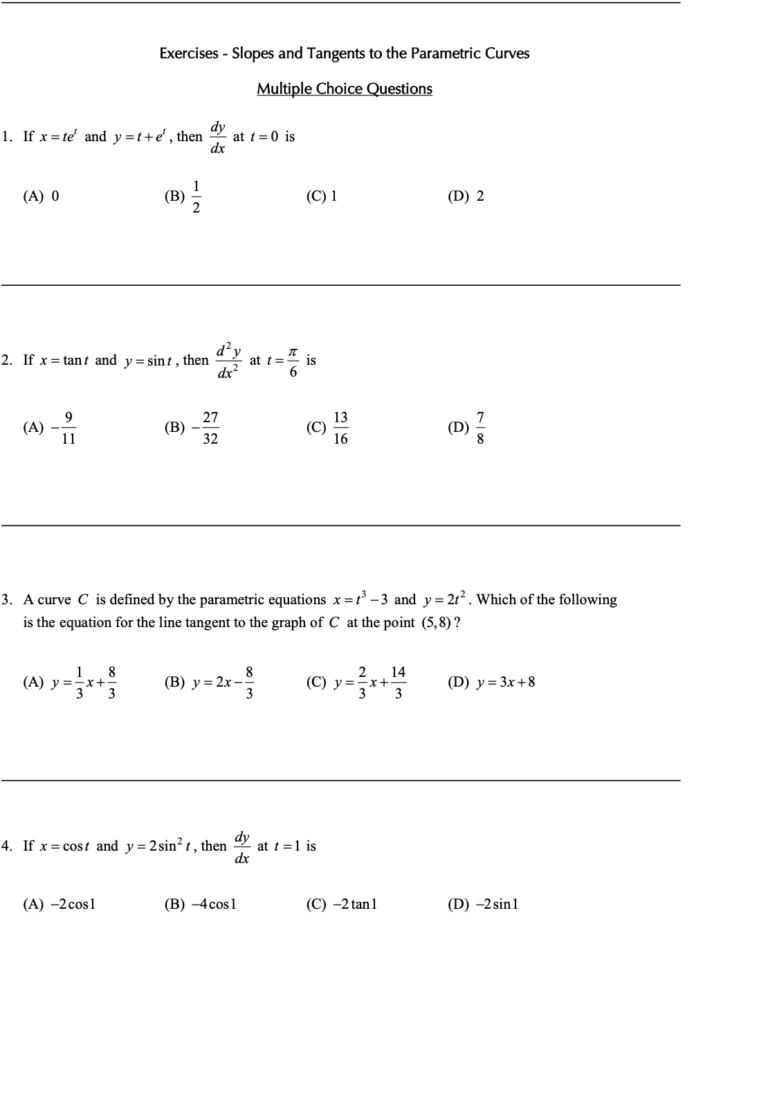 Slopes and Tangents for the Parametric Curves